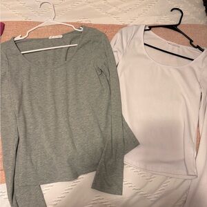 Set of Two  CJLA Long Sleeve Tops in Gray and White